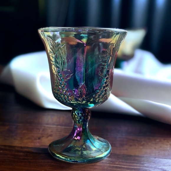 Indiana Glass Other - 🩸SOLD🩸 1970s Iridescent Harvest Grape Vine Carnival Glass Vintage Globet